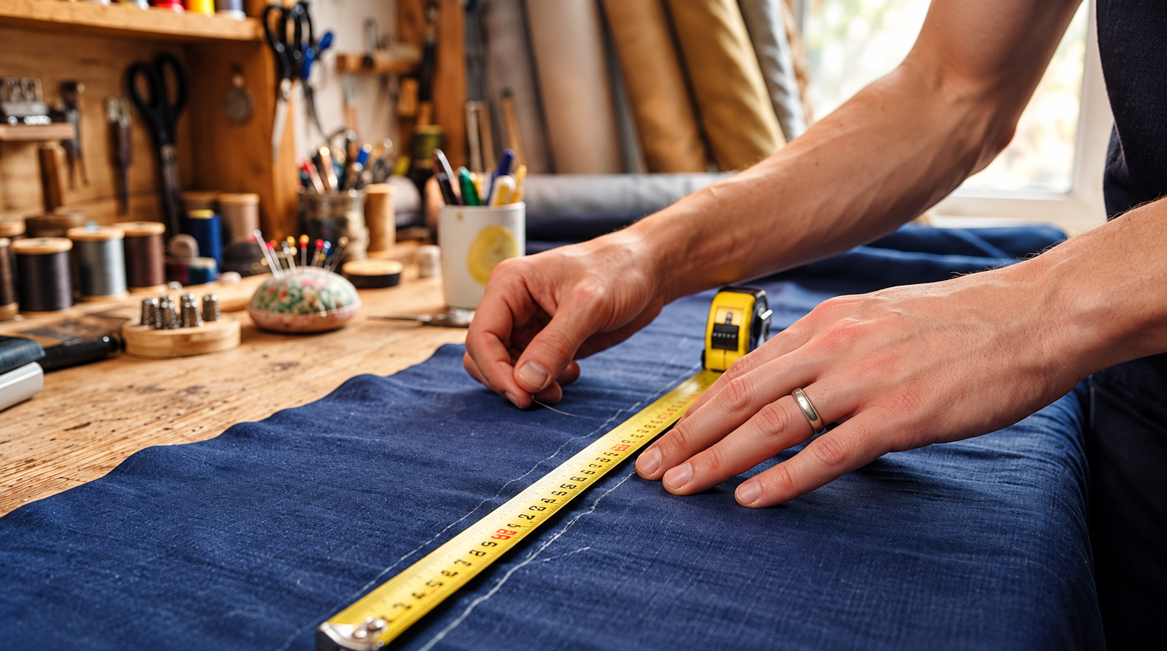 Fabric swatches measured with calipers and a digital gauge